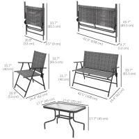 Outsunny Outdoor 4 Pieces Patio Furniture Set, Garden Set with Two Foldable Armchairs, a Loveseat & Glass Top Table, Mixed Grey(m-3)
