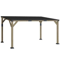 Outsunny 14' x 10' Gazebo, Lean to Galvanized Steel Hardtop Gazebo Pergola with Wood Frame, Patio Gazebo Awning, Dark Grey(m-9)