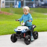 Qaba 12V Kids ATV with Four Wheels Spring Suspension, Forward & Backward, LED Light, MP3, Music, White(m-1)