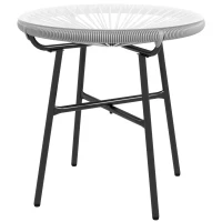 Outsunny Rattan Side Table, Round Outdoor Table, with Round PE Rattan and Tempered Glass Table Top for Patio, Garden, Grey(m-9)