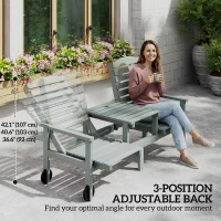 Outsunny Outdoor Bench with Wheels and 3-Position Adjustable High Back, 2 Seater Outdoor Loveseat with Umbrella Hole, Grey(m-4)