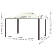 Outsunny 9.5'x13' Soft-top Aluminum Gazebo Deck Canopy Double Tier Garden Shelter with Netting and Curtains, Cream White(m-3)