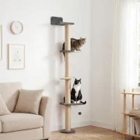 PawHut Cat Wall Shelves, Cat Wall Furniture with 4 Platforms, Jute Scratching Post for Indoor Playing, Climbing, Dark Grey(m-9)