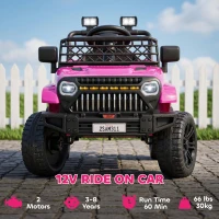 Qaba 12V Ride on Truck, Electric Car for Kids with Remote Control, Suspension, 3 Speeds, USB Music Headlights, Pink(m-4)