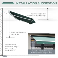 Outsunny 8' x 7' Retractable Awning, Patio Awnings, Sunshade Shelter with 280 g/m² UV & Water-Resistant Fabric and Aluminum Frame for Deck, Balcony, Yard, Dark Green(m-6)