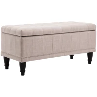 HOMCOM Storage Ottoman, Linen Fabric End of Bed Bench with Soft Close Lid, Button Tufted Storage Bench for Living Room, Entryway or Bedroom, 42" x 17" x 19", Beige(m-2)