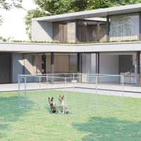 PawHut Dog Kennel Outdoor Galvanized Chain Link Fence Heavy Duty Pet Run House Chicken Coop with Secure Lock Mesh Sidewalls for Backyard Garden Silver, 13' L x 13' W x 5.9' H(m-10)
