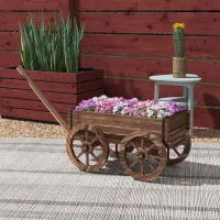 Outsunny Raised Garden Bed, Wooden Wagon Planter Boxes with Drainage Holes, for Vegetables Flowers Herbs, Carbonized(m-1)