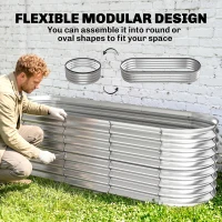 Outsunny 2Pcs Galvanized Raised Garden Bed, 6 x 2 x 2 ft Modular Metal Garden Beds with Rubber Strip Edging, Silver(m-6)