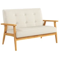 HOMCOM 45" 2 Seat Sofa, Upholstered Two Seater Couch with Rubber Wood Legs for Bedroom, Living Room, Beige(m-2)