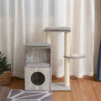 PawHut Cat Tree Climbing Activity Center with Scratching Post Condo Perch Cushions 34.75" H, Grey(m-7)