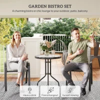 Outsunny 3 Pieces Bistro Set, Small Patio Furniture Set with Stackable Mesh Chairs, Glass Table for Garden, Balcony, Grey(m-4)