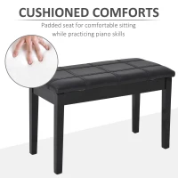 HOMCOM Classic Piano Bench Stool, PU Leather Padded Keyboard Seat with Rubber Wood Legs and Music Storage Compartment, Banded Seat, Black(m-5)