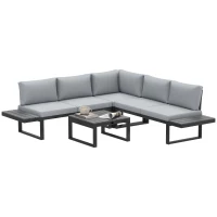 Outsunny 4 Pieces Outdoor Patio Furniture Set, 5-Level Reclining Garden Corner Sofa Set, Outdoor Lounge Conversation Sectional(m-9)