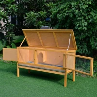 PawHut Wooden Rabbit Hutch Bunny Cage with Openable Waterproof Roof, No Leak Tray Sturdy Fir Wood Build for Indoor/Outdoor(m-16)