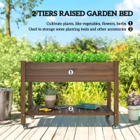 Outsunny Mobile Raised Garden Bed Elevated Wood Planter Box with Lockable Wheels, Storage Shelf for Herbs Vegetables, Carbonized(m-4)