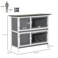 PawHut Wooden Bunny Rabbit Hutch, Small Animal Habitat with Ramp, Removable Tray & Weatherproof Roof, Indoor/Outdoor, Grey(m-3)