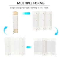 HOMCOM 6 Panel Room Divider, 5.6 ft Tall Folding Privacy Screen, Wave Fiber Freestanding Partition Wall Divider for Home Office, White(m-7)