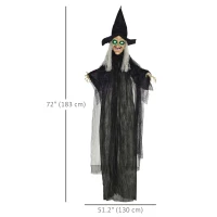 HOMCOM 6' Life Size Black Witch Outdoor Halloween Decoration, Halloween Prop w/ Light Up Eyes(m-3)