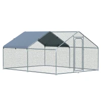 PawHut Large Chicken Coop Metal Chicken Run for Chickens with Waterproof and Anti-U Cover, Spire Shaped Walk in Fence Cage Hen House for Outdoor and Yard Farm Use, 1.26" Dia, 9.8' x 13.1' x 6.4'(m-1)