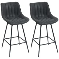 HOMCOM Set of 2 Counter Height Barstools, PU Leather Upholstered Bar Stools with Backrest, Footrest and Steel Legs, Black(m-11)
