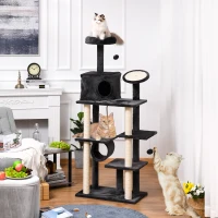 PawHut 67.75" Cat tree Tower Climbing Kitten Activity Center Furniture with Jute Scratching Post Pad Condo Perch Hanging Balls Tunnel Teasing Rope Dark Grey(m-2)