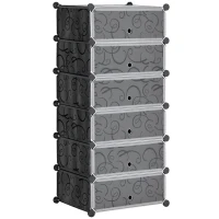 HOMCOM 6-Tier Shoe Rack, 6 Cube Storage Organizer with Doors, DIY 6-Cube Modular Cabinet for Living Room, Black(m-9)