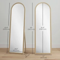 HOMCOM 64" x 21" Full Length Mirror, Free Standing, Leaning or Wall, Arched Full Body Mirror with Faux Stone Frame, Beige(m-3)