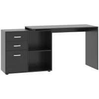 HOMCOM L-Shaped Corner Straight Writing Desk with Storage Shelf, Drawer, Home Office PC Table Computer Workstation, Black(m-11)