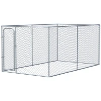 PawHut Dog Kennel Outdoor Galvanized Chain Link Fence Heavy Duty Pet Run House Chicken Coop with Secure Lock Mesh Sidewalls for Backyard Garden Silver, 13' L x 7.5' W x 5.9' H(m-19)