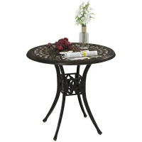 Outsunny 30-inch Round Patio Dining Table with Umbrella Hole Cast Aluminium Outdoor Bistro Table, Brown(m-9)