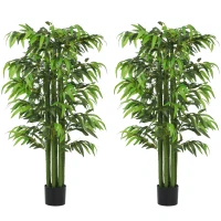 HOMCOM 5.3ft Artificial Tree Set of 2, Indoor Fake Bamboo with Pot, for Home, Office, and Living Room Decor(m-9)