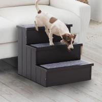 PawHut 3 Step Wooden Carpeted Non Slip Pet Stairs Ramp for Cats and Small Dogs - Brown(m-2)