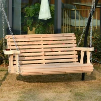 Outsunny 2 Seater Porch Swing Wooden Patio Swing Chair Seat with Cup Holder and Chains Outdoor Swing Bench for Garden Yard, Natural(m-1)