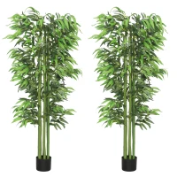 Outsunny 6FT Artificial Bamboo Trees Set of 2, Fake Plants with Nursery Pot for Indoor Decor(m-9)