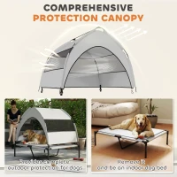 PawHut Elevated Dog Bed with Removable Canopy, Portable Outside Raised Pet Cot with Cooling Pad, Storage Bag, 36" x 29.5" x 35"(m-5)