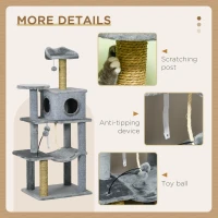 PawHut 54" Cat Tree for Larger Cats Adult with Hammock, Tal Cat Tree Tower with Scratching Post, Condo, Platforms, Play Balls for Indoor Cats, Grey(m-6)