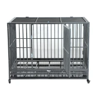 PawHut 48" Heavy Duty Steel Dog Crate Kennel Pet Cage w/ Wheels - Grey Vein(m-1)