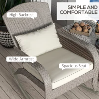 Outsunny Adirondack Chair, Outdoor Wicker Rocking Chair with High Back, Seat Cushion and Pillow for Porch, Balcony, Cream White(m-5)