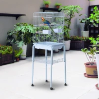 PawHut 44.5" Metal Indoor Bird Cage Starter Kit With Detachable Rolling Stand, Storage Basket, And Accessories - White(m-9)