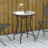 Outsunny Mosaic Patio Table, Round Coffee Table with Metal Frame, Garden Furniture for Outdoor, Poolside, Green(m-7)
