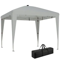 Outsunny 10 x 10 ft Pop Up Canopy Tent with Central Light, UPF 50+ Instant Portable Canopy Shelter with Remote, Light Grey(m-9)