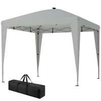 Outsunny 10 x 10 ft Pop Up Canopy Tent with Central Light, UPF 50+ Instant Portable Canopy Shelter with Remote, Light Grey(m-2)