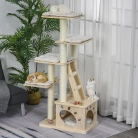 PawHut Multi-Level Cat Tree Condo Tower with Sisal-Covered Scratching Post, Activities for Kittens & Soft Cushion Luxury(m-10)