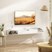 HOMCOM 55" Floating TV Stand for TVs up to 60 Inch, Wall Mounted Media Console with Flip Drawer and 2 Open Shelves, White(m-7)