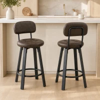 HOMCOM Bar Stools Set of 2, Upholstered Breakfast Bar Chairs with Footrest and Backrest for Kitchen Counter, Brown(m-1)