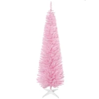 HOMCOM 6' Pencil Christmas Tree, Slim Artificial Xmas Tree with Realistic Branches, Sturdy Metal Stand, Pink(m-11)