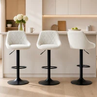 HOMCOM Bar Stools Set of 3, Swivel Counter Height Bar Stools with Back, Adjustable Linen-Look Bar Chairs, Off-White(m-1)