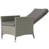 Outsunny Wicker Outdoor Recliner Chair, Wicker Reclining Patio Chair with Adjustable Backrest and Cushion, Grey(m-2)