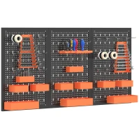 HOMCOM 33 Piece Metal Pegboard Panels, Peg Board with 16 Hooks, Bins and Racks, Black and Orange(m-9)